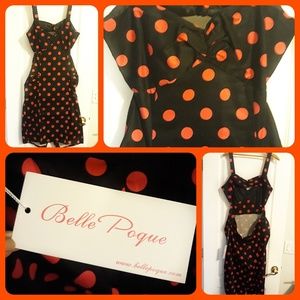 Retro Wiggle Dress in Red & Black Polka Dot
